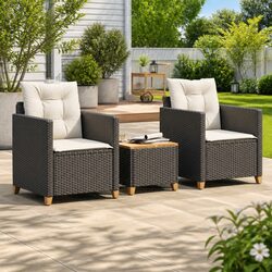 Durable 3 Piece Black Bistro Set with Cushioned Seating