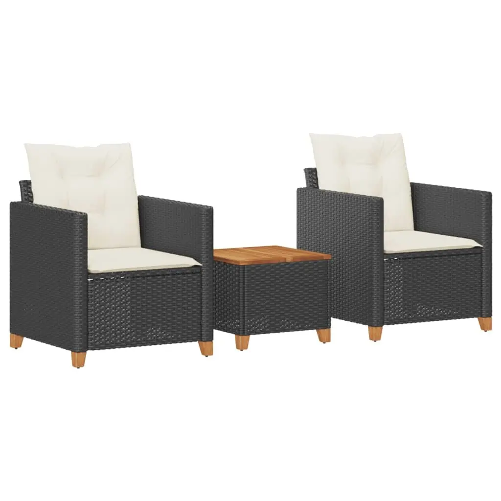 3 Piece Black Bistro Set with Cushioned Seating