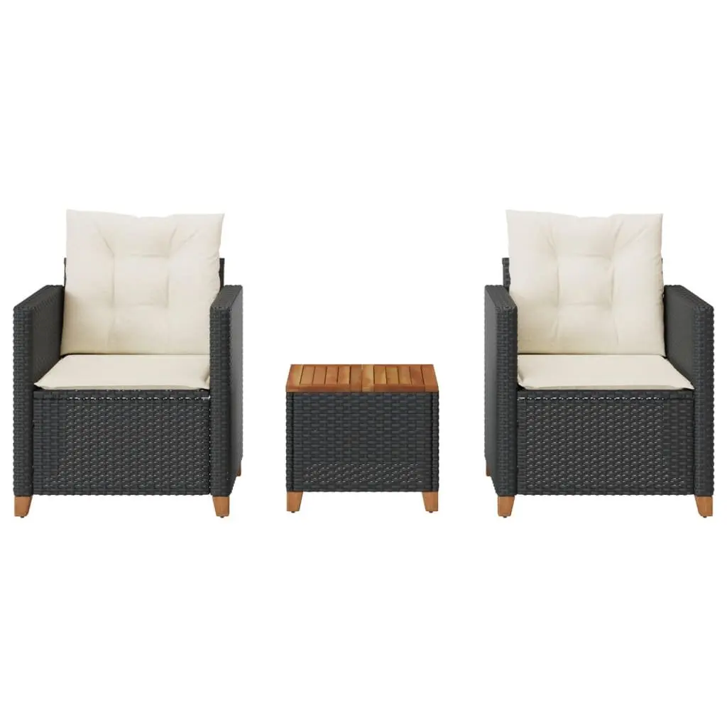 3 Piece Black Bistro Set with Cushioned Seating