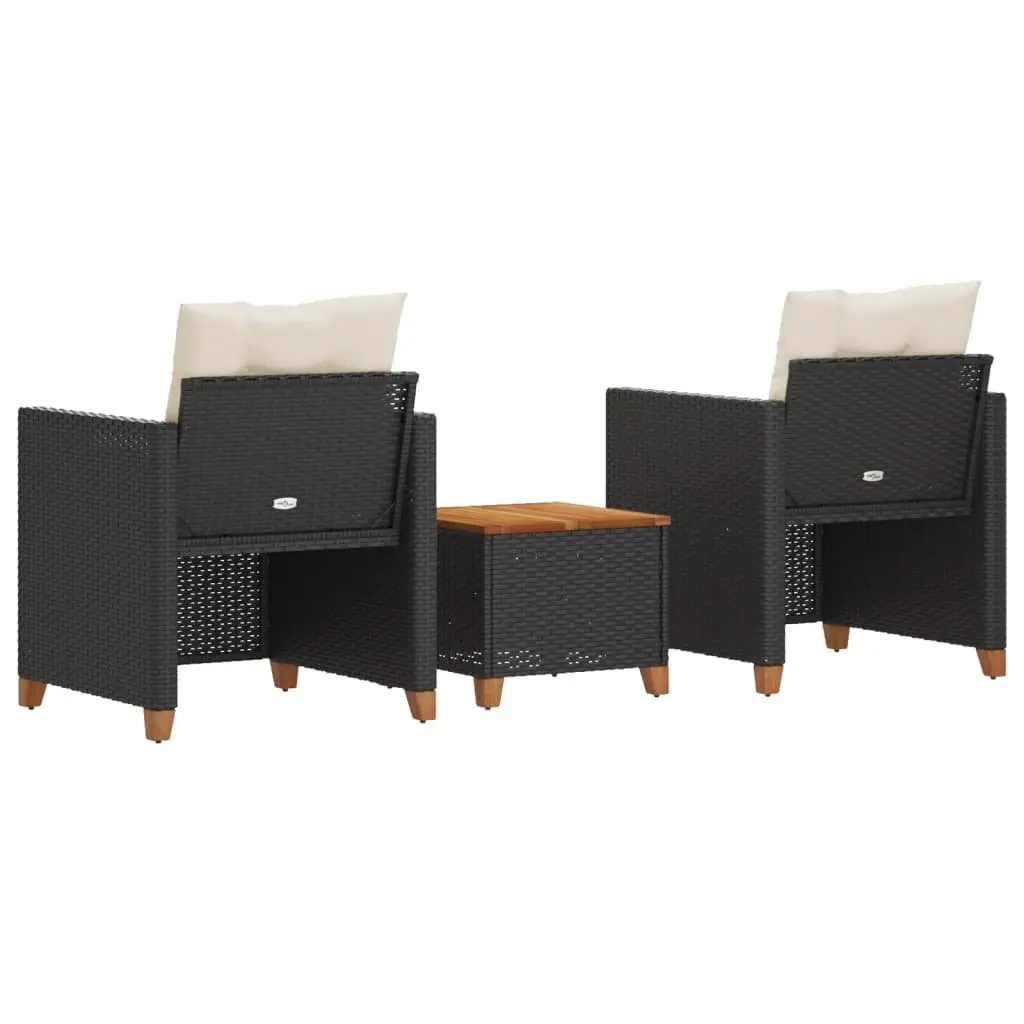 3 Piece Black Bistro Set with Cushioned Seating