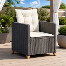 Durable Black Poly Rattan Garden Chair with Cushions