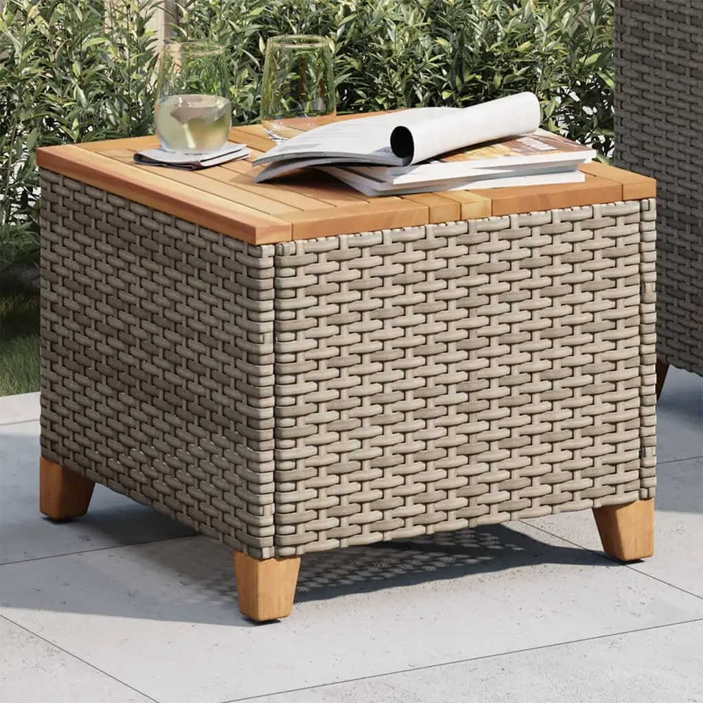 Garden Table Poly Rattan Acacia Wood 45x45x37cm Grey