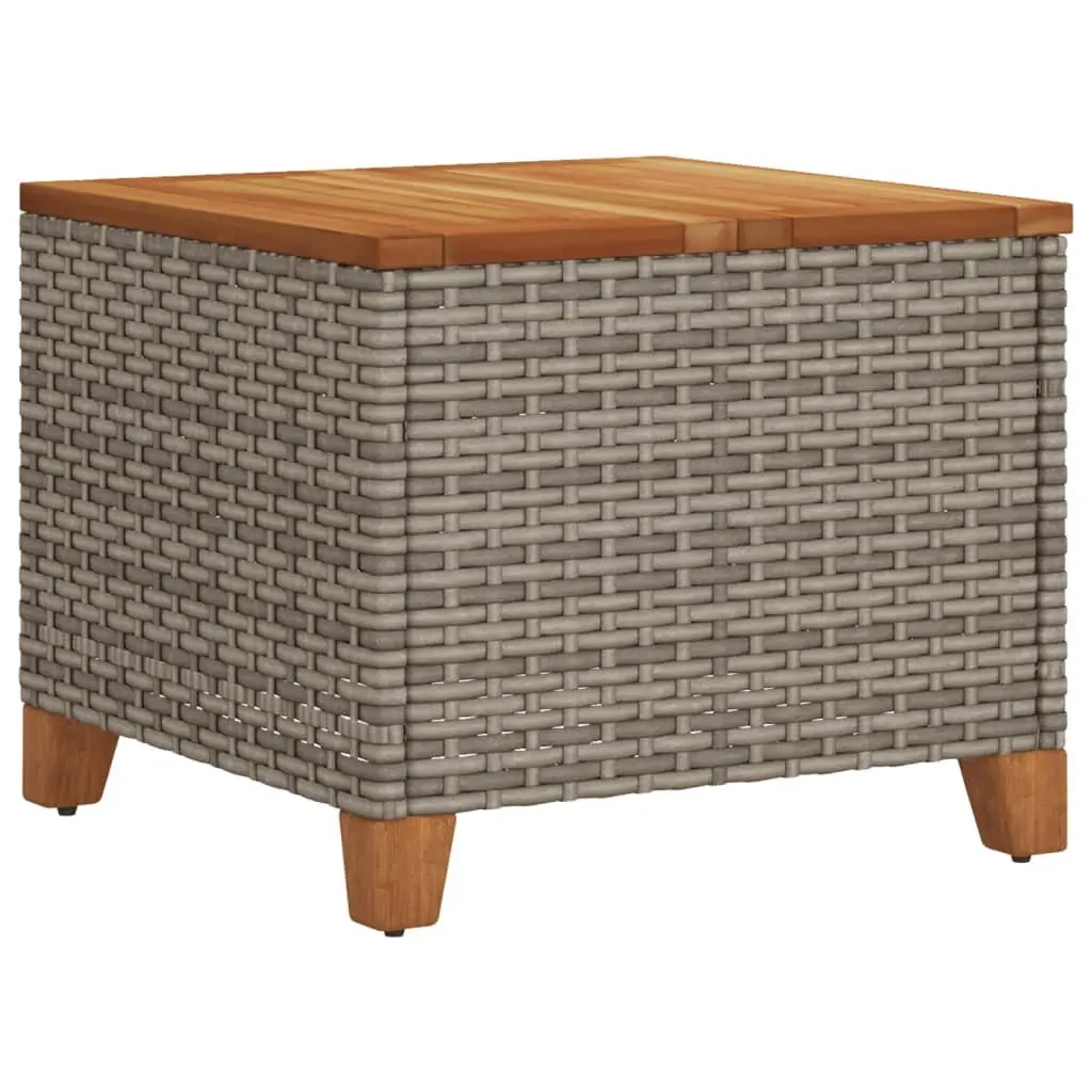 Garden Table Poly Rattan Acacia Wood 45x45x37cm Grey