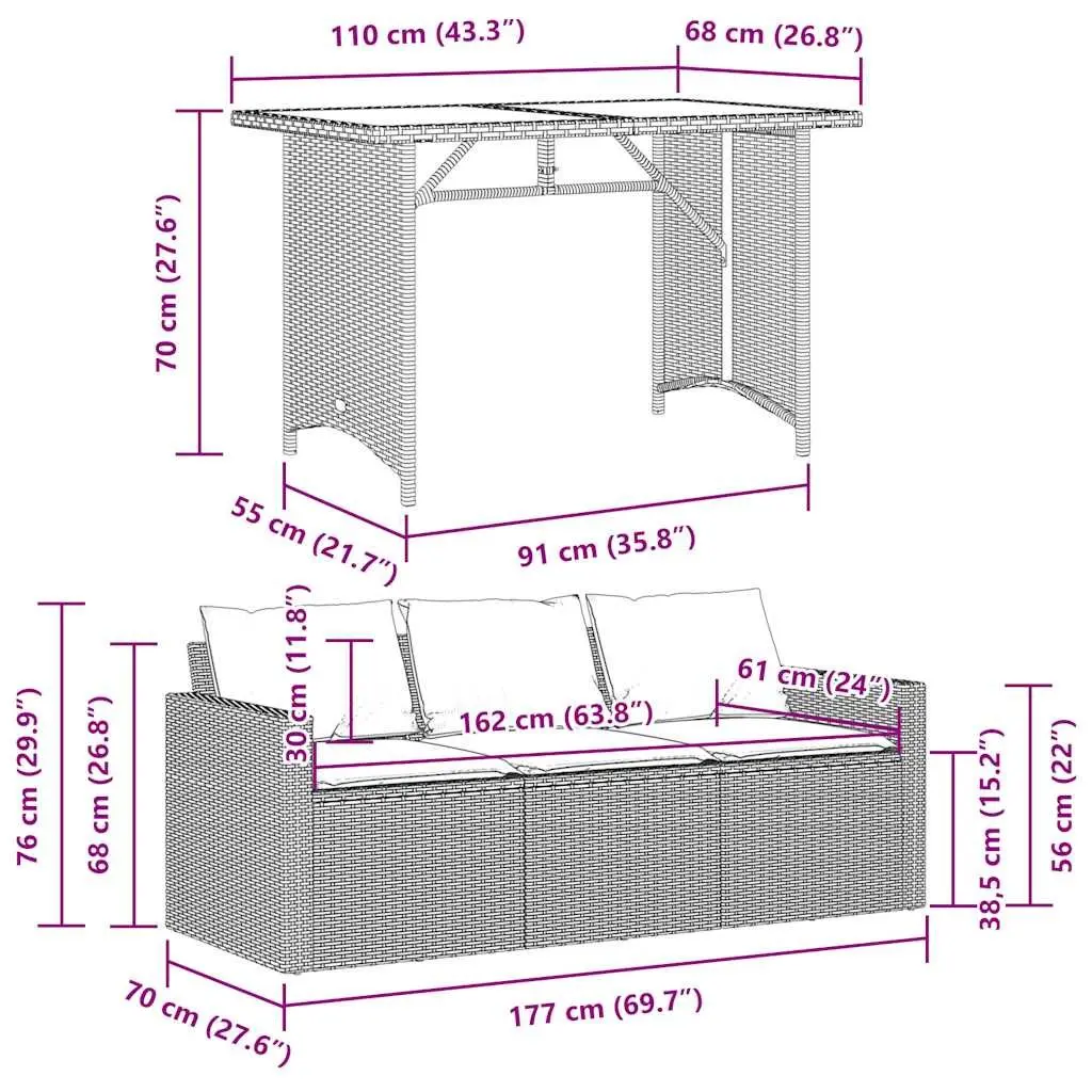 2 Piece Outdoor Dining Set with Black Poly Rattan