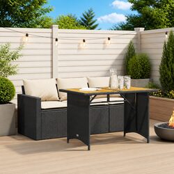 Black Poly Rattan Garden Dining Set with Cushions