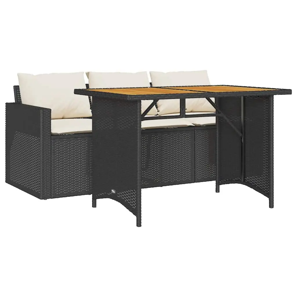 Black Poly Rattan Garden Dining Set with Cushions