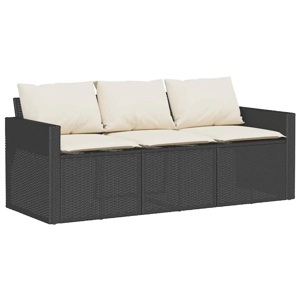 Black Poly Rattan Garden Dining Set with Cushions