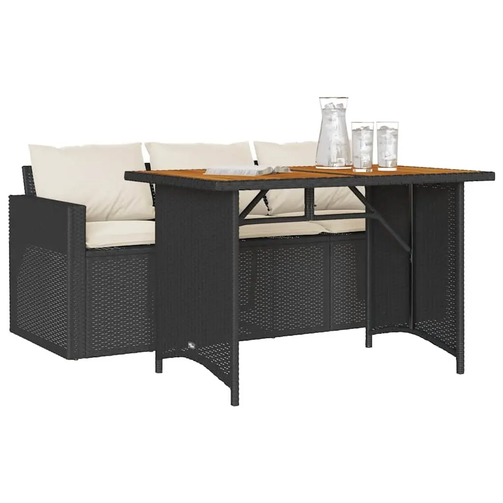 Black Poly Rattan Garden Dining Set with Cushions