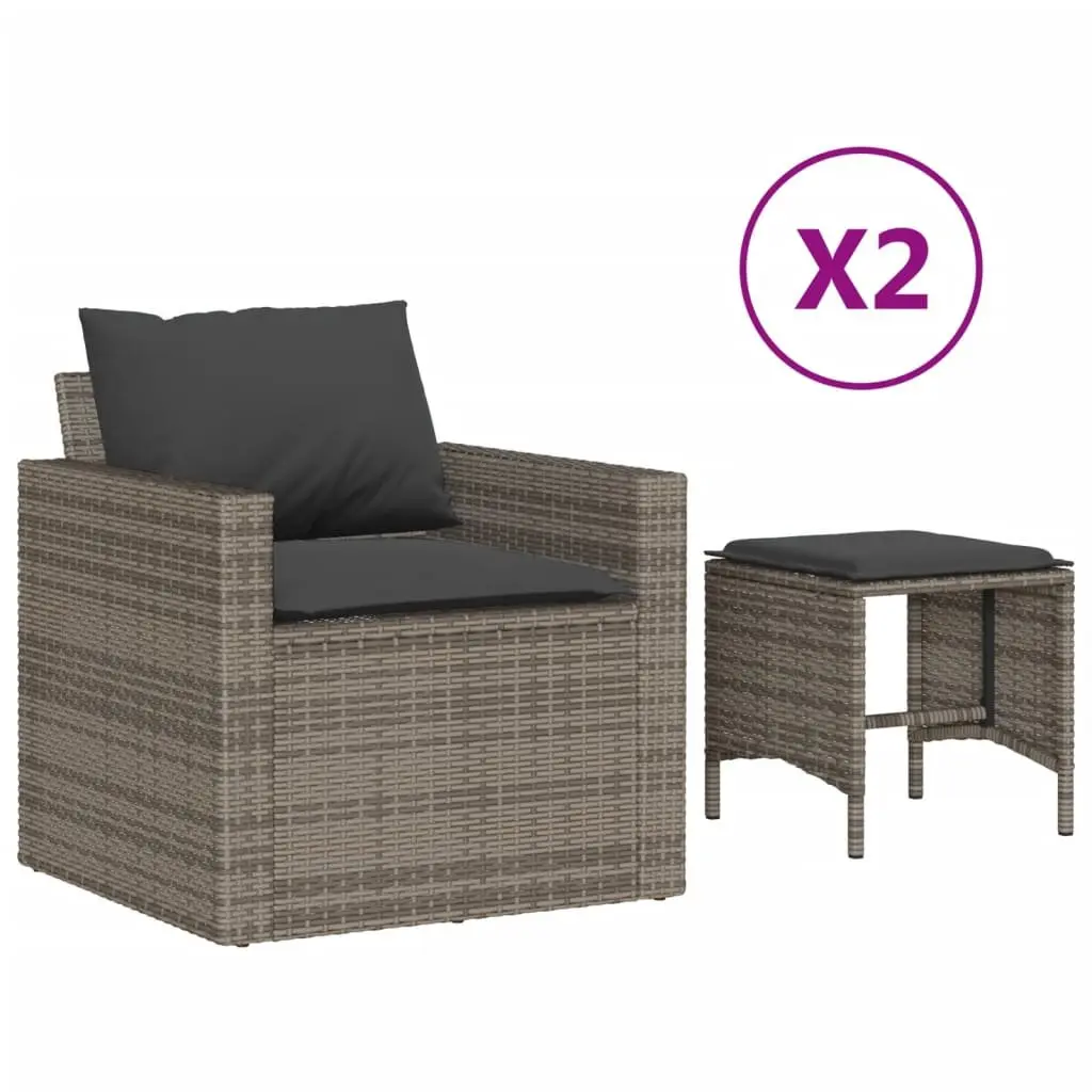 Garden Sofa Set PE Rattan 4 Piece Grey Outdoor Furniture with Cushions