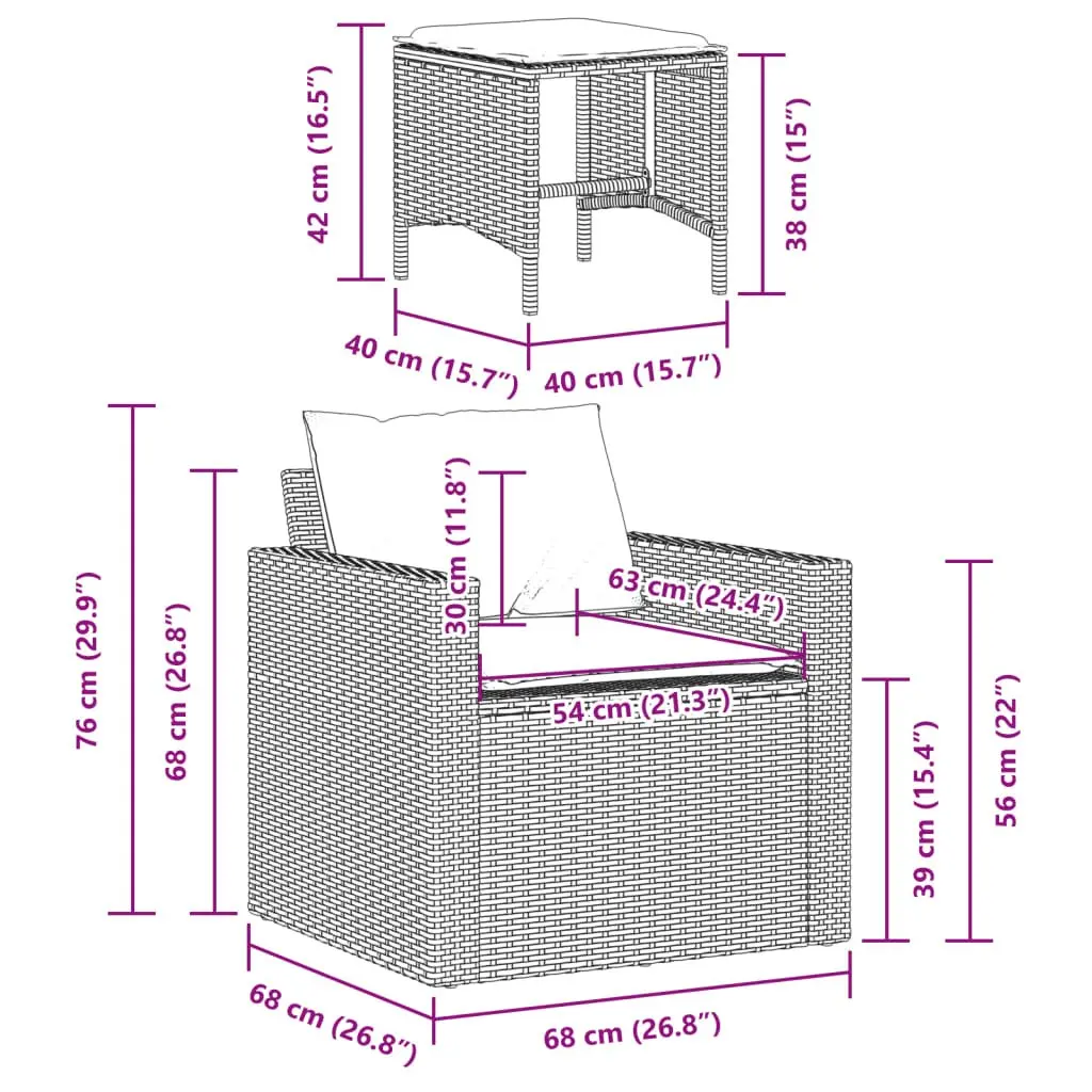 Garden Sofa Set PE Rattan 4 Piece Grey Outdoor Furniture with Cushions