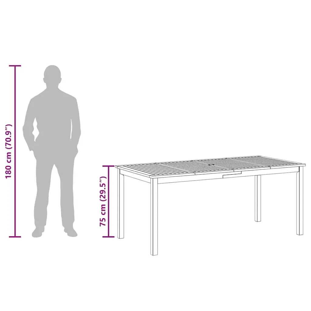 Garden Furniture Outdoor Dining Table Acacia Wood Brown 180x90x75cm Solid Durable Top