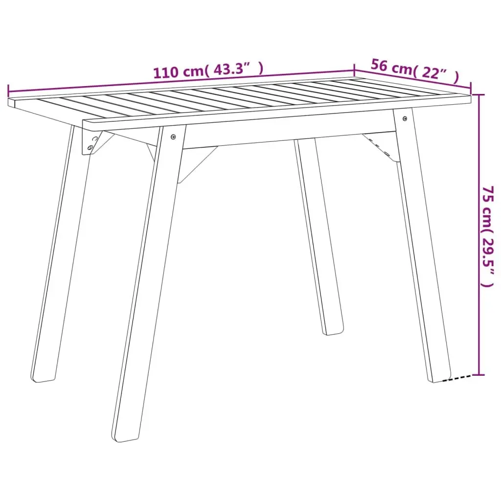 Solid Acacia Wood Outdoor Dining Table 110x56x75cm