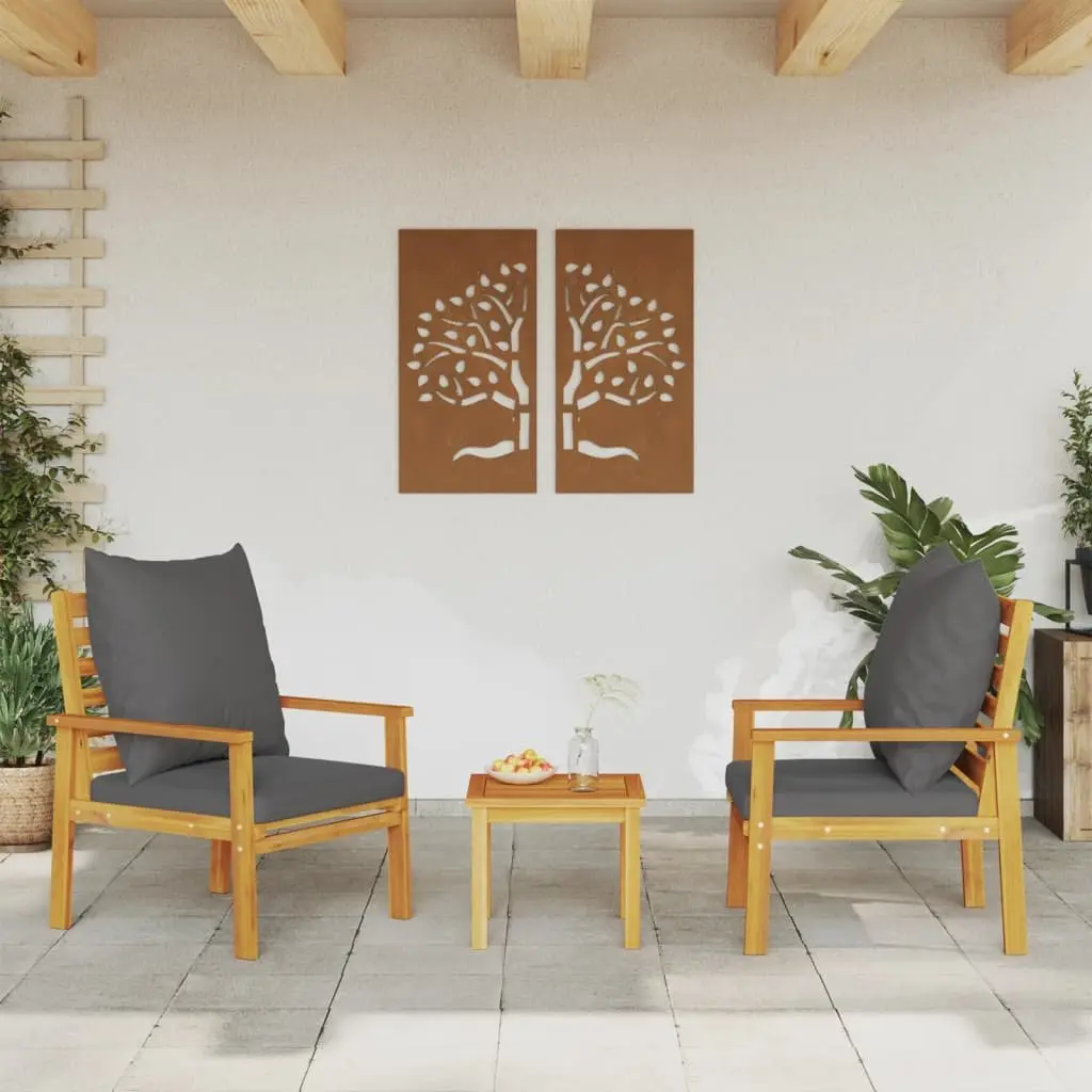 Outdoor Sofa Chair 2pcs with Cushion Solid Wood Garden Seating Patio Furniture