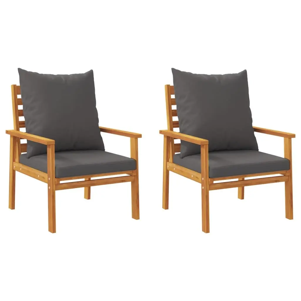 Outdoor Sofa Chair 2pcs with Cushion Solid Wood Garden Seating Patio Furniture