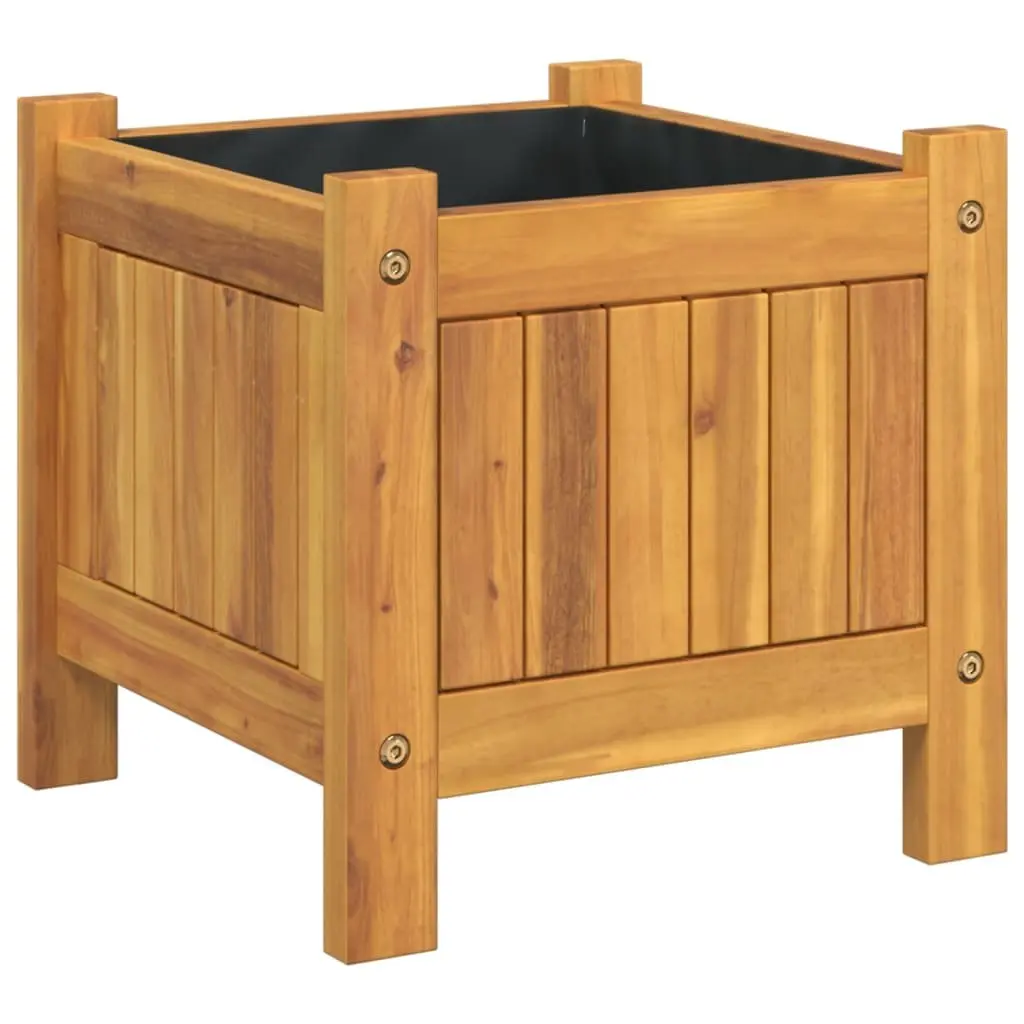 Acacia Wood Garden Planter Box Brown 31x31x30 cm with Non-Woven Liner for Outdoor Spaces