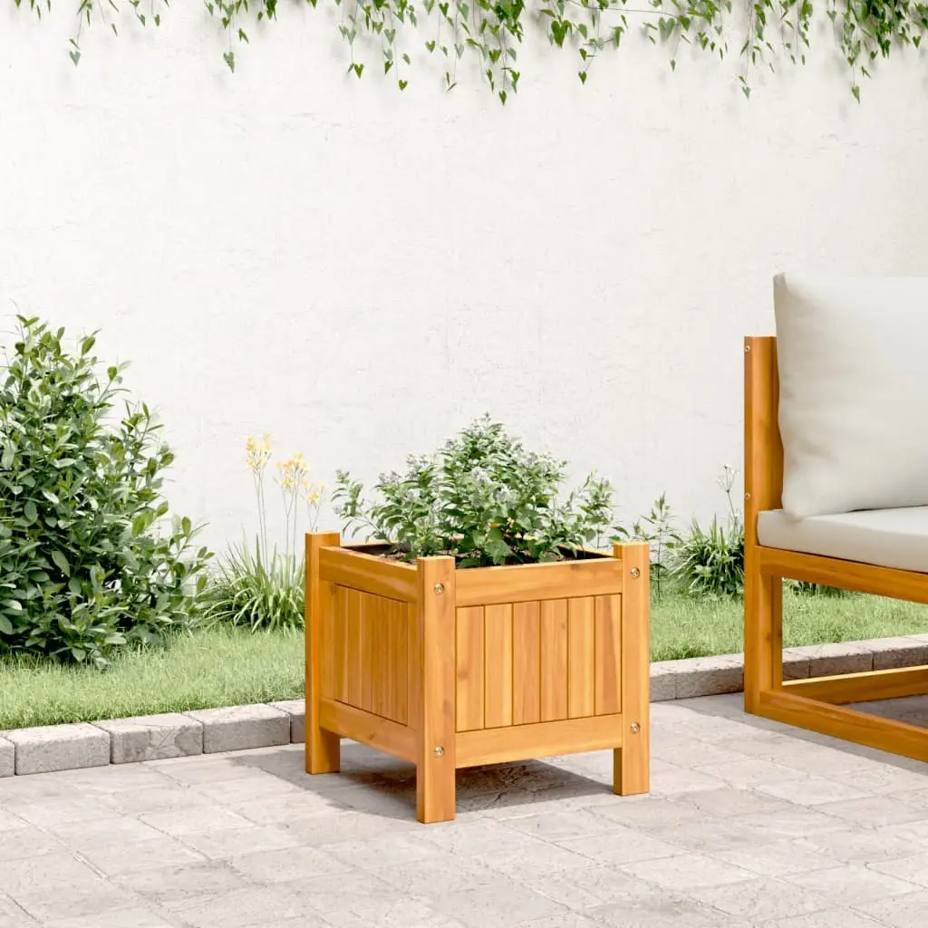 Acacia Wood Garden Planter Box Brown 31x31x30 cm with Non-Woven Liner for Outdoor Spaces