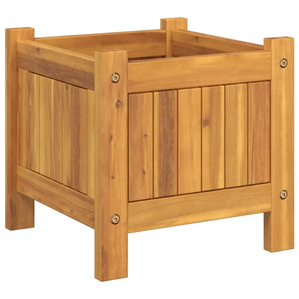 Acacia Wood Garden Planter Box Brown 31x31x30 cm with Non-Woven Liner for Outdoor Spaces