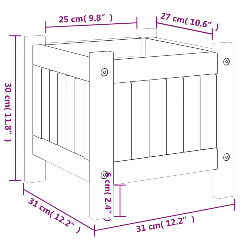 Acacia Wood Garden Planter Box Brown 31x31x30 cm with Non-Woven Liner for Outdoor Spaces