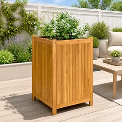 Acacia Wood Garden Planter Box with Drainage Liner 50x50x75 cm