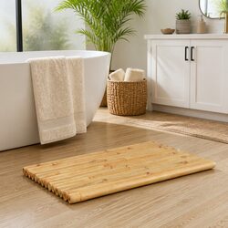 Durable Bamboo Bath Mats Set of 2, 50x35 cm, Brown