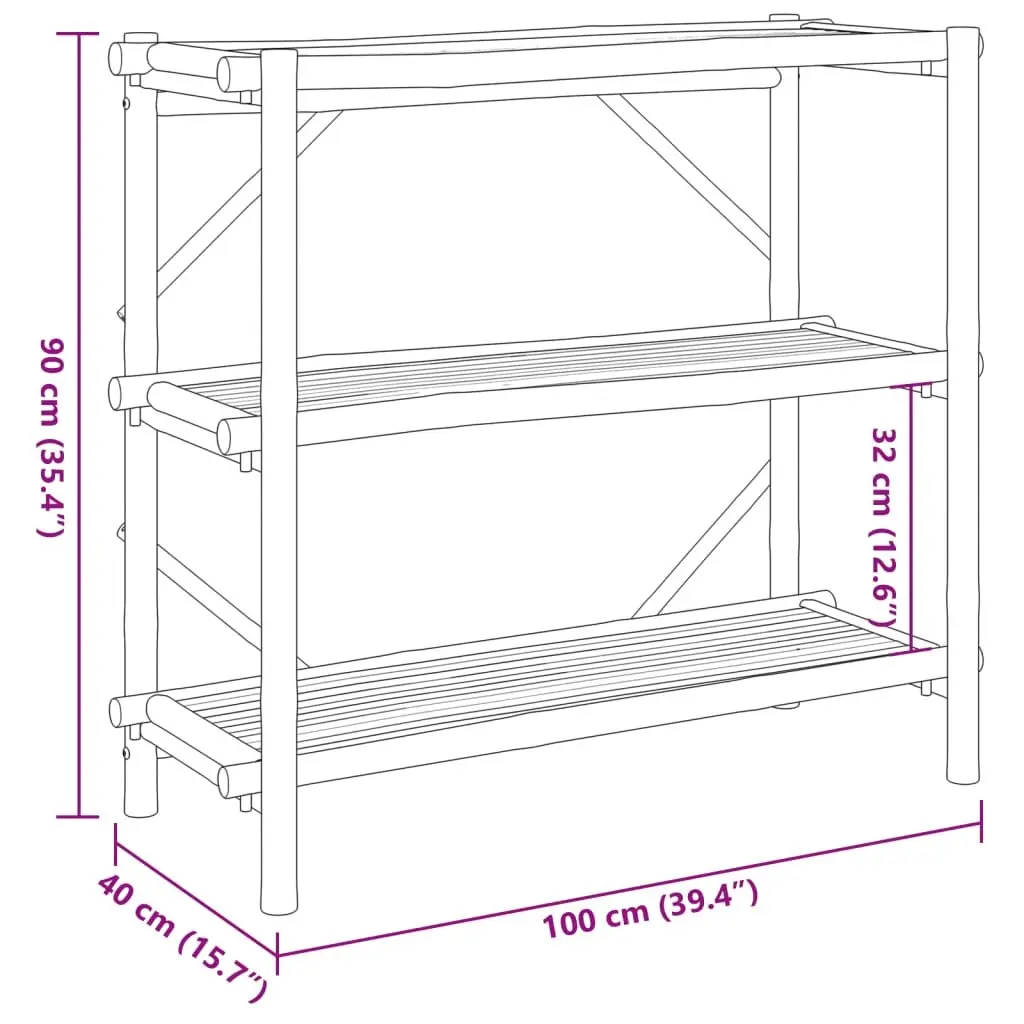 Bamboo Open Shelf Brown 100x40x90 cm 3-Tier Storage Bookcase