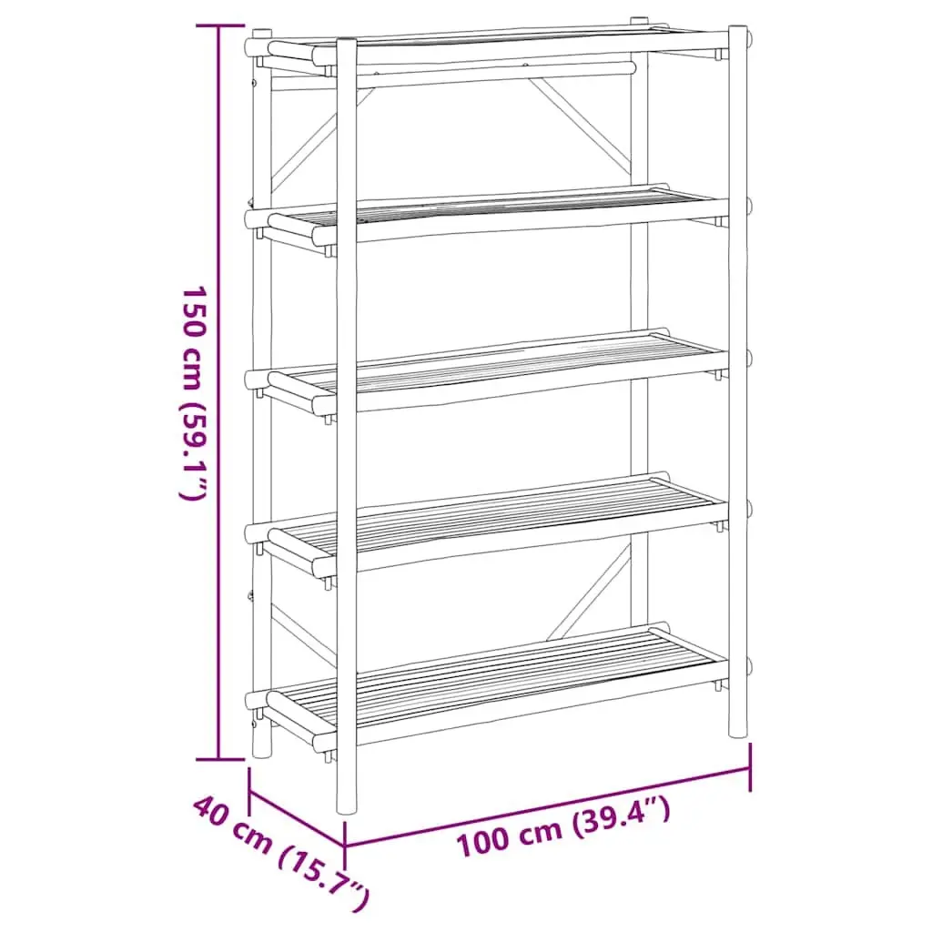 5-Layer Bamboo Storage Shelf 100x40x150 cm