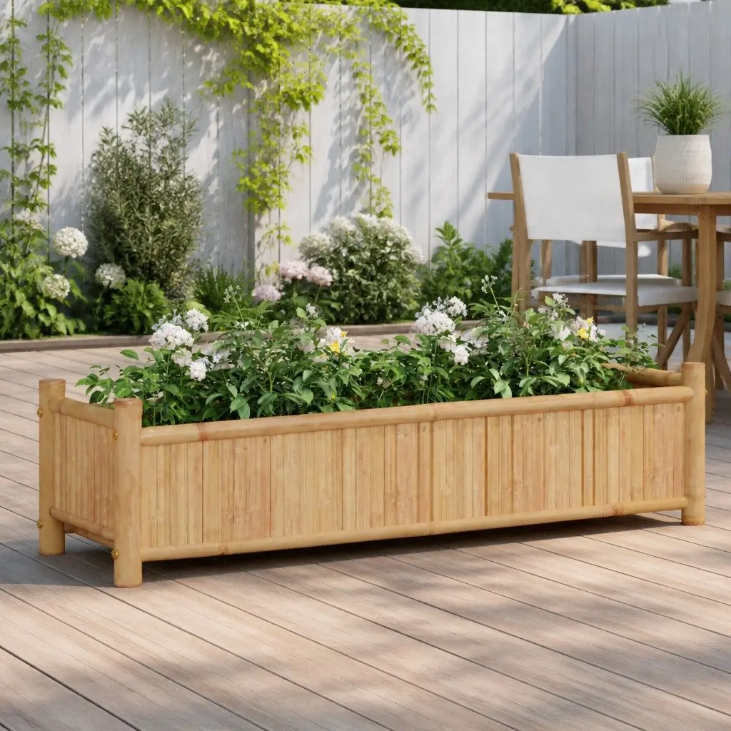 Bamboo Planter Box 100x30x25cm for Outdoor Gardening
