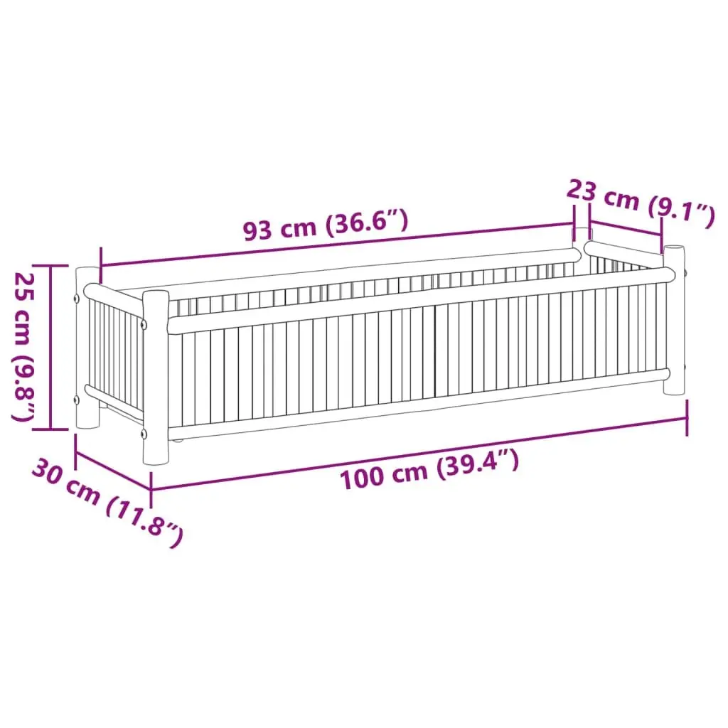Bamboo Planter Box 100x30x25cm for Outdoor Gardening