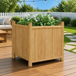 Sturdy Bamboo Planter Box 50x50x50 cm for Outdoor Use
