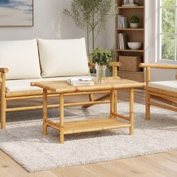 Bamboo Slat Coffee Table with Storage - 90x50x45 cm