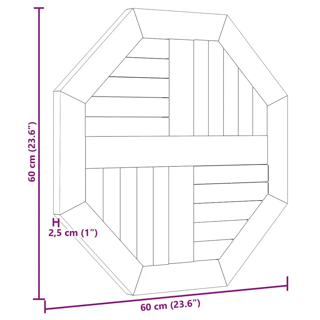 Solid Teak Octagonal Table Top 60x60cm for Gardens