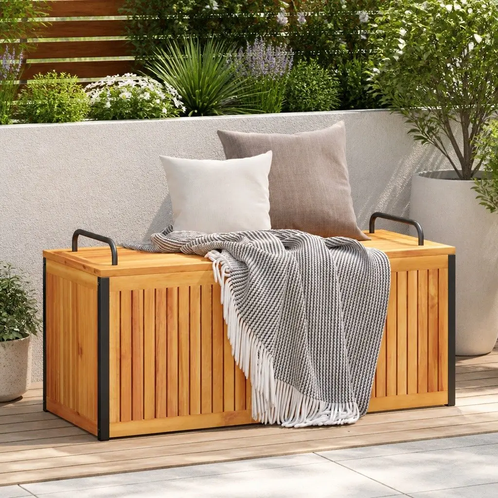 Acacia Wood Outdoor Cushion Storage Box 110x45x42/53cm