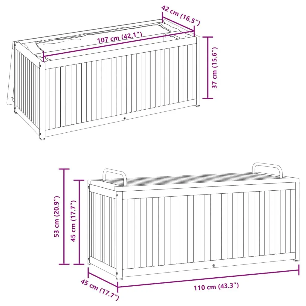 Acacia Wood Outdoor Cushion Storage Box 110x45x42/53cm