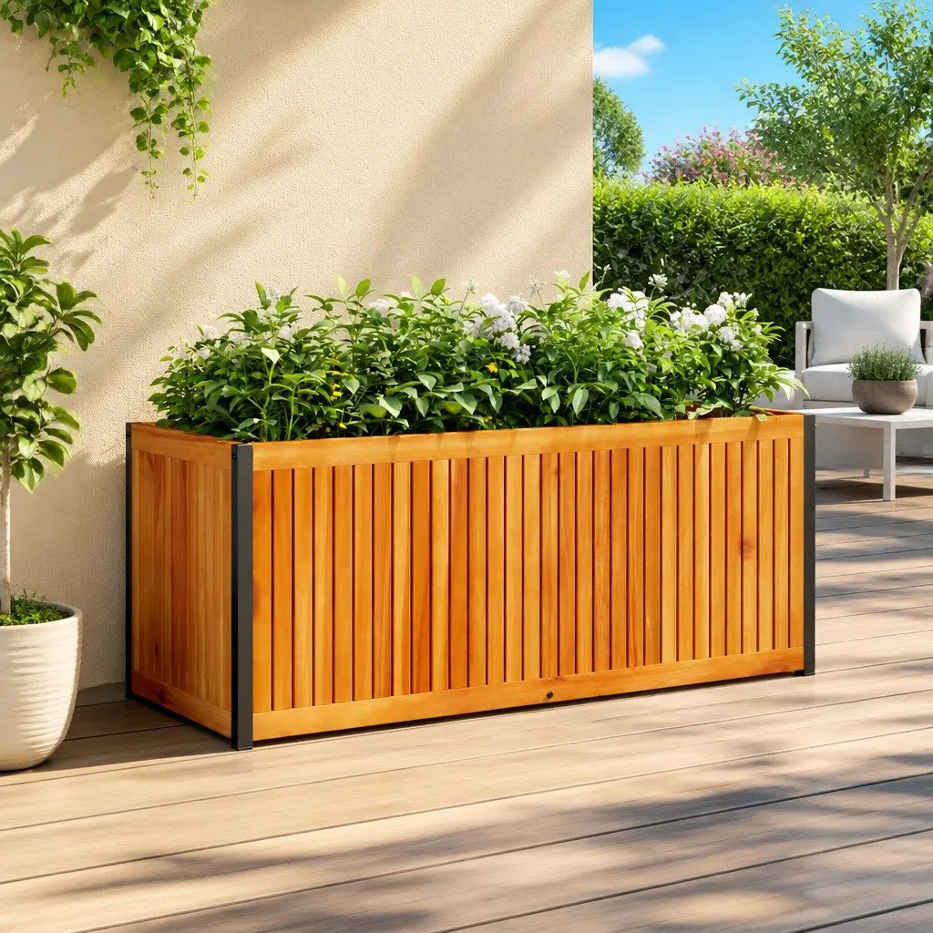 Garden Planter Box with Acacia Wood and Steel Frame