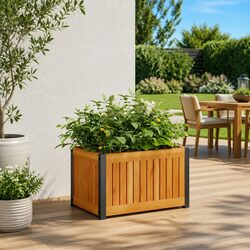 Wooden Acacia Garden Planter Box with Steel Frame 45x30x27.5cm