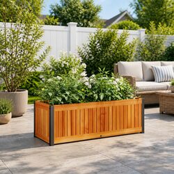 Solid Wood Acacia Garden Planter Box with Steel Frame
