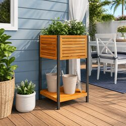 Wooden Garden Planter with Storage Shelf - Acacia Frame