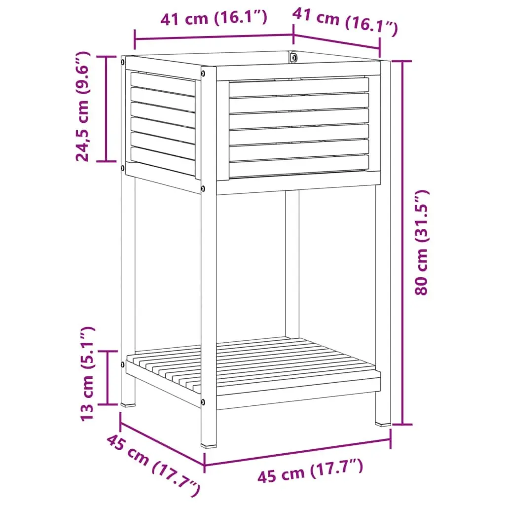 Garden Planter Wooden Acacia 45 x 45 x 80 cm Brown