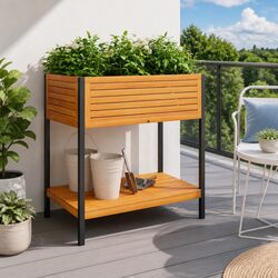Wooden Acacia Garden Planter with Steel Frame 80x45x80 cm