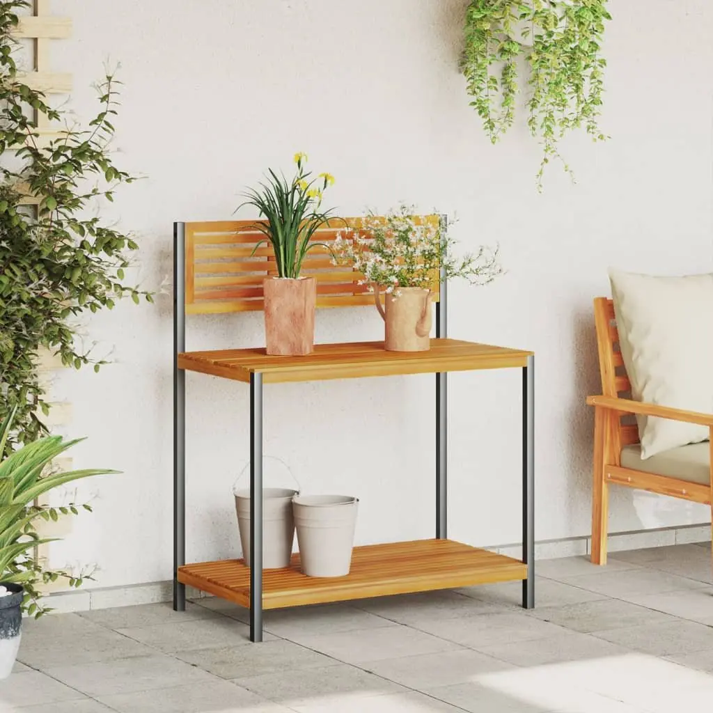 Garden Work Table 90x50x110cm with Storage Shelves