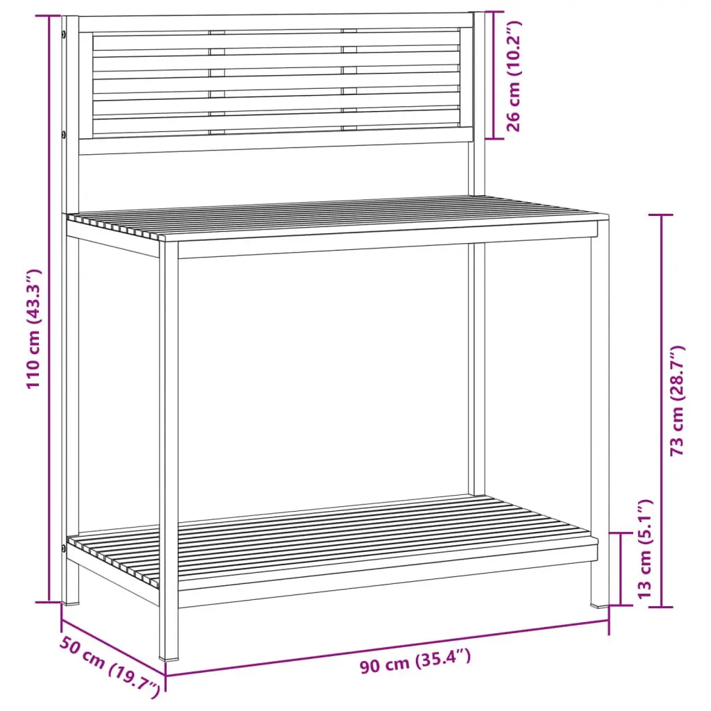 Garden Work Table 90x50x110cm with Storage Shelves