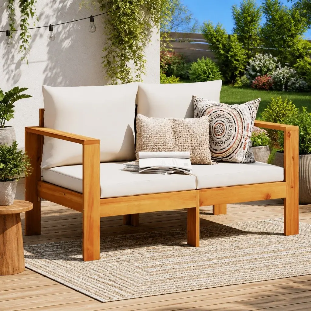 2-Seater Outdoor Sectional Sofa with Cushions Brown