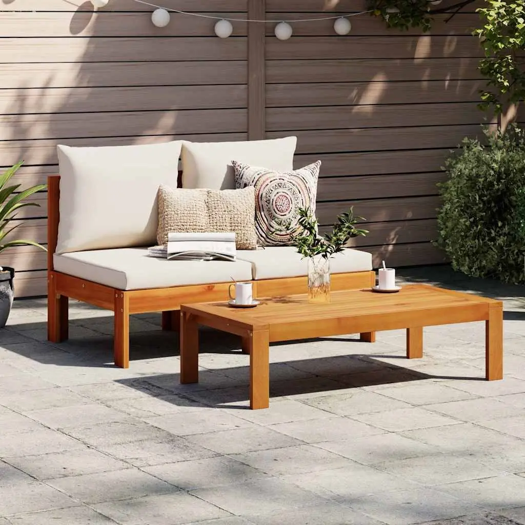 2-Seater Garden Sofa Armless Outdoor Sectional with Cushions Solid Wood
