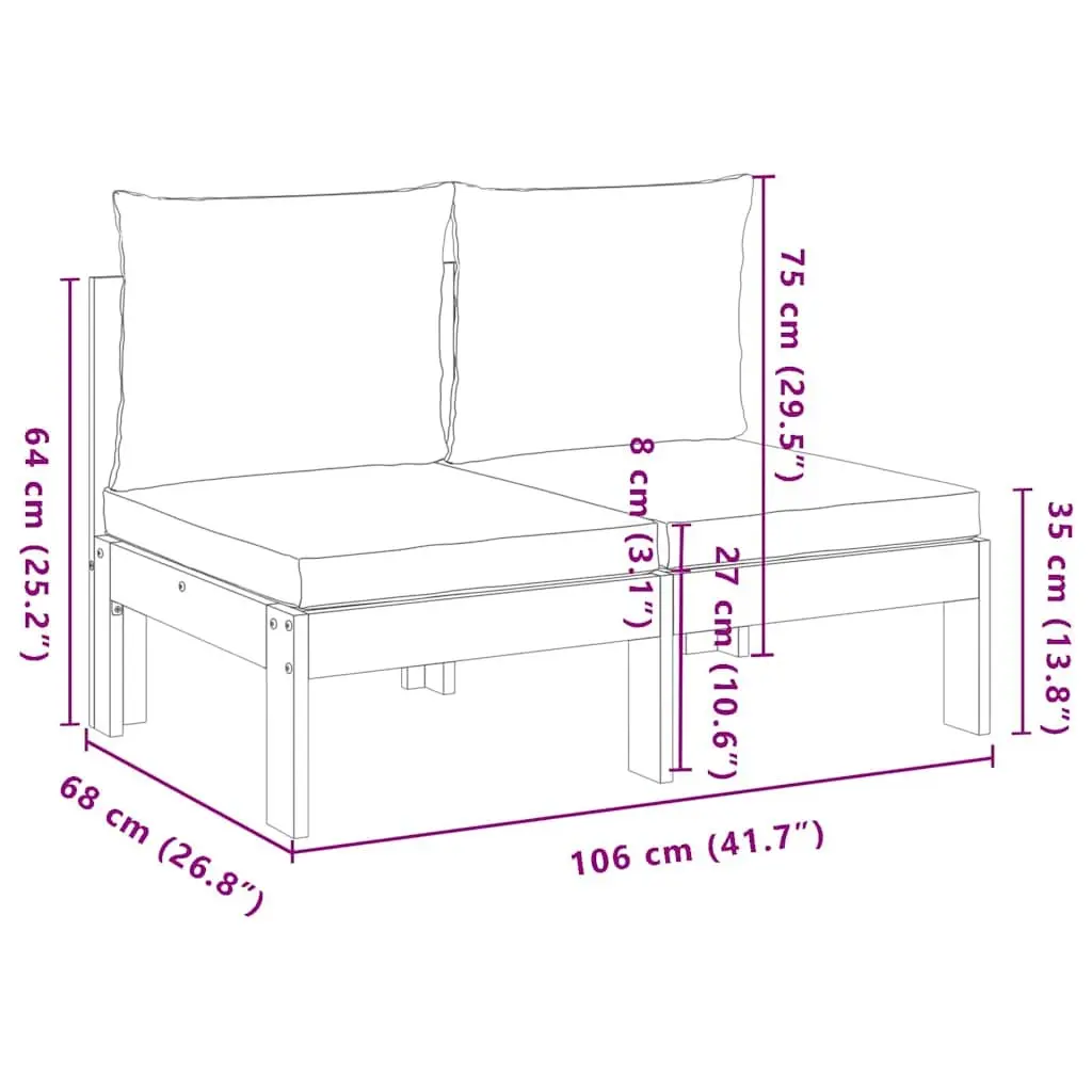 2-Seater Garden Sofa Armless Outdoor Sectional with Cushions Solid Wood
