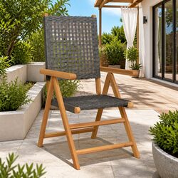 Durable Black Folding Acacia Wood Garden Chairs - 2 pcs