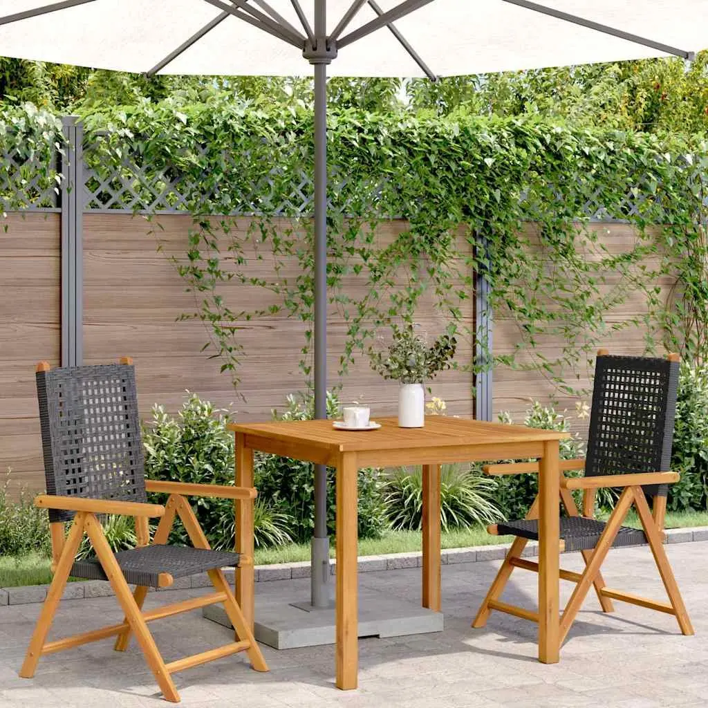 Outdoor Garden Chairs Acacia Wood PE Rattan Folding Black 2 Piece