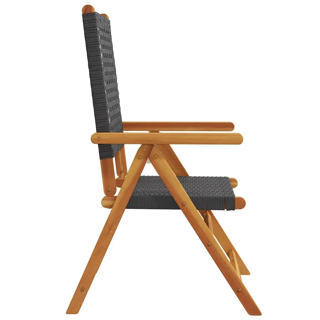 Outdoor Garden Chairs Acacia Wood PE Rattan Folding Black 2 Piece