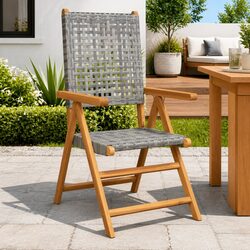 Grey Acacia Wood Folding Reclining Garden Chairs 2pc