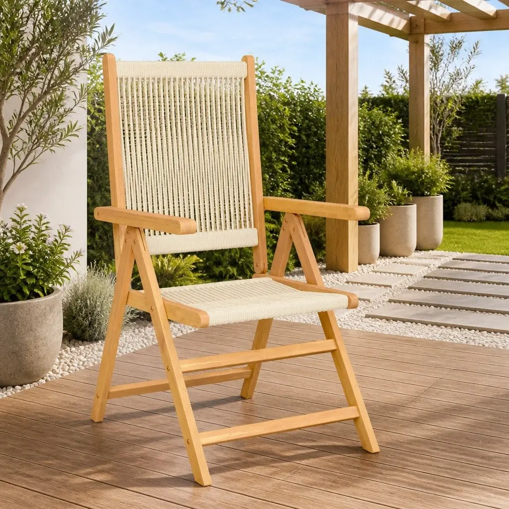 Garden Chairs Acacia Wood Foldable Reclining 2 Pcs Beige Outdoor Patio Seating