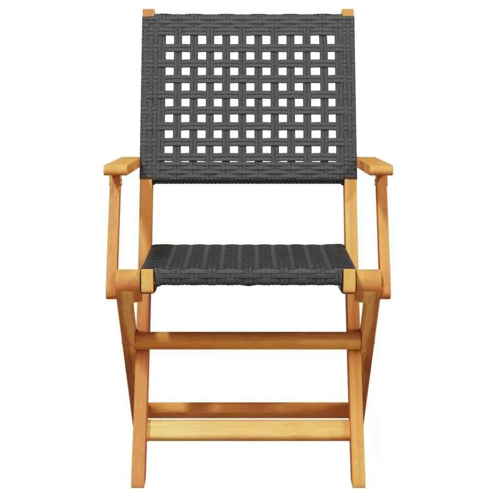 Outdoor Garden Chairs Foldable Solid Acacia Wood PE Rattan Black Set of 2